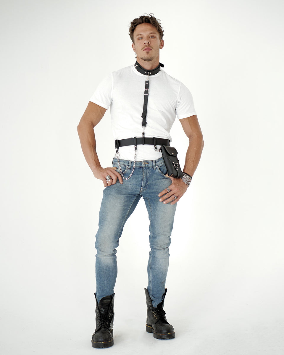 Model wearing Berlin  body harness