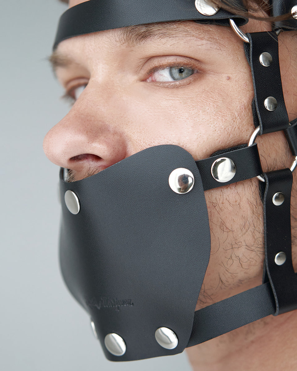 model wearing BDSM Covid Transformer Mask