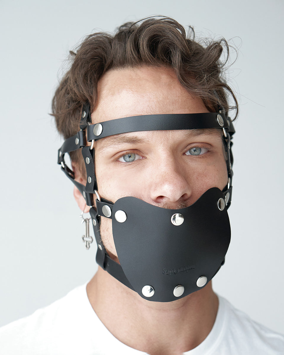 model wearing BDSM Covid Transformer Mask